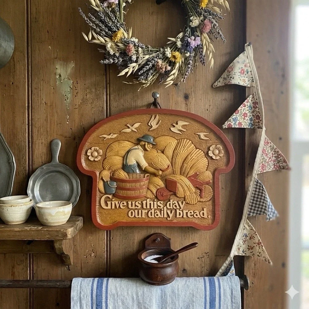 Vintage Burwood Wall Decor Plaque. Give Us This Day our Daily Bread.